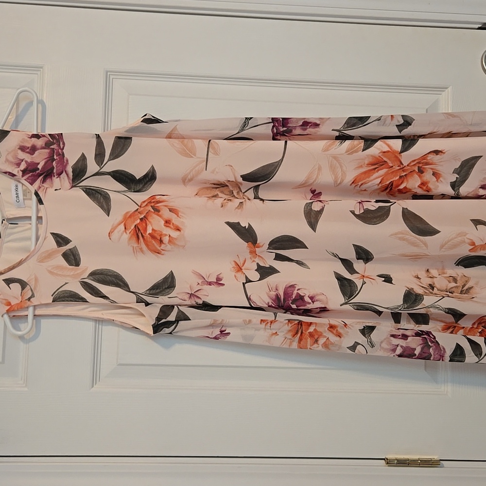 Calvin Klein Pink floral sleeveless shift dress - Size 12